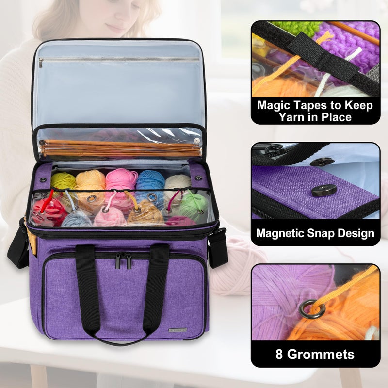 Teamoy Knitting Bag With Divider and Cover, Portable Yarn Storage Organizer for Crochet Accessories and Knitting Needles,Ideal for Knitting Enthusiasts, Purple - Image 2